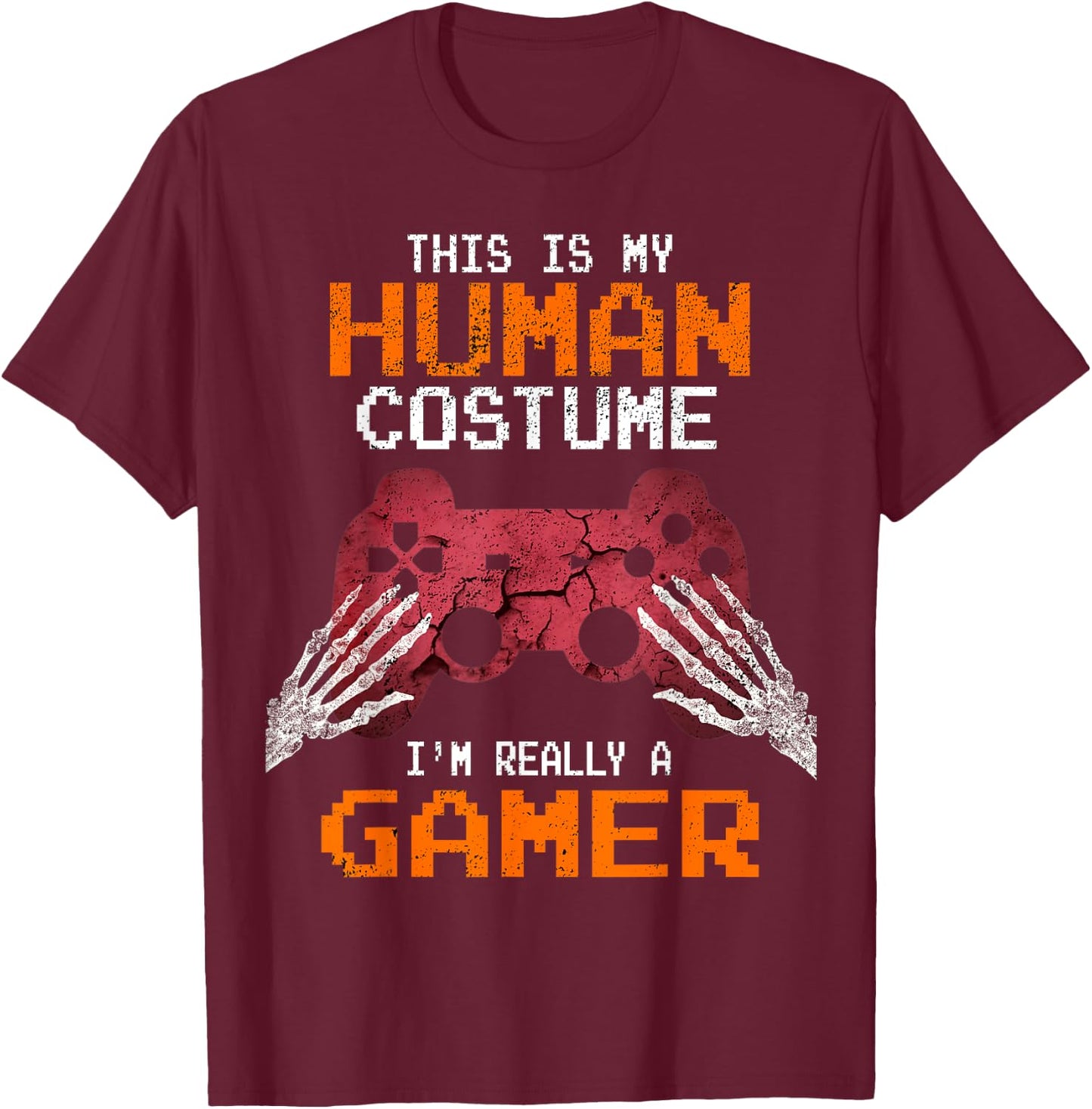 Halloween Gamer Video Games Human Costume Boys Teens T-Shirt - T-Shirt | Maroon