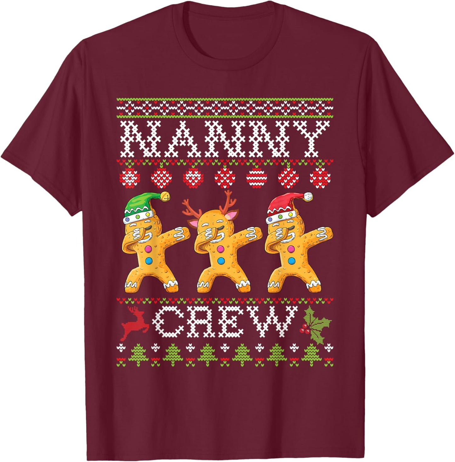 Gingerbreads Dabbing Together Nanny Crew Christmas Family T-Shirt - T-Shirt | Maroon