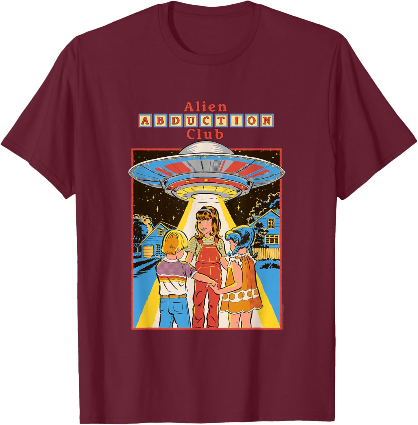 Steven Rhodes Alien Abduction Club UFO Retro Dark Humor T-Shirt - T-Shirt | Maroon