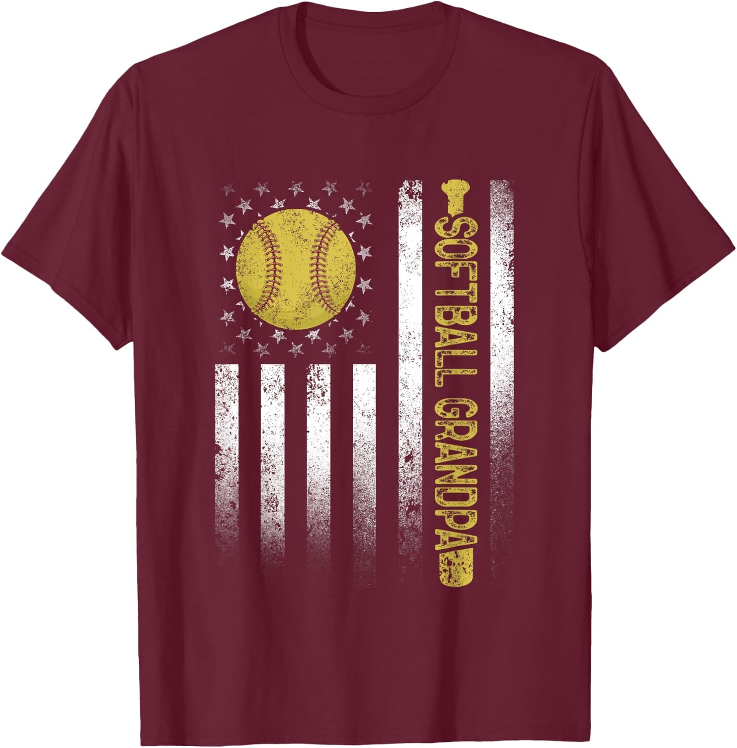 Distressed USA American Flag Softball Grandpa Father's Day Kids Men T-Shirt - T-Shirt | Maroon