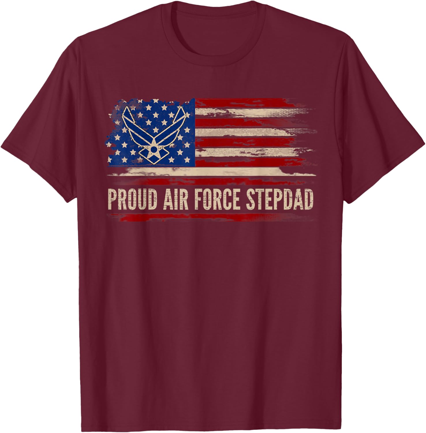 Vintage Proud Air Force Stepdad American Flag Veteran Gift T-Shirt - T-Shirt | Maroon