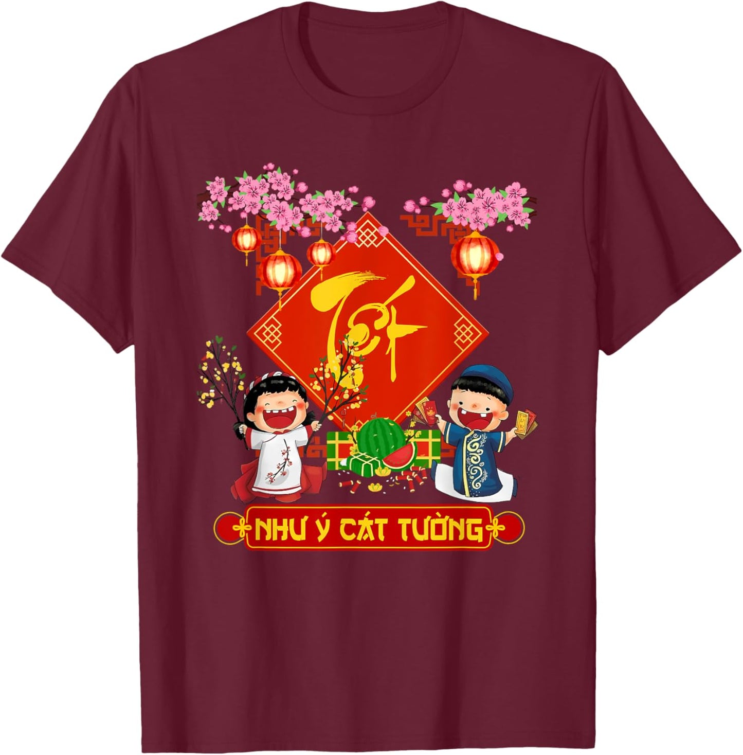 Vietnamese New Year Decorations 2025 Tet Viet Lunar New Year T-Shirt - T-Shirt | Maroon