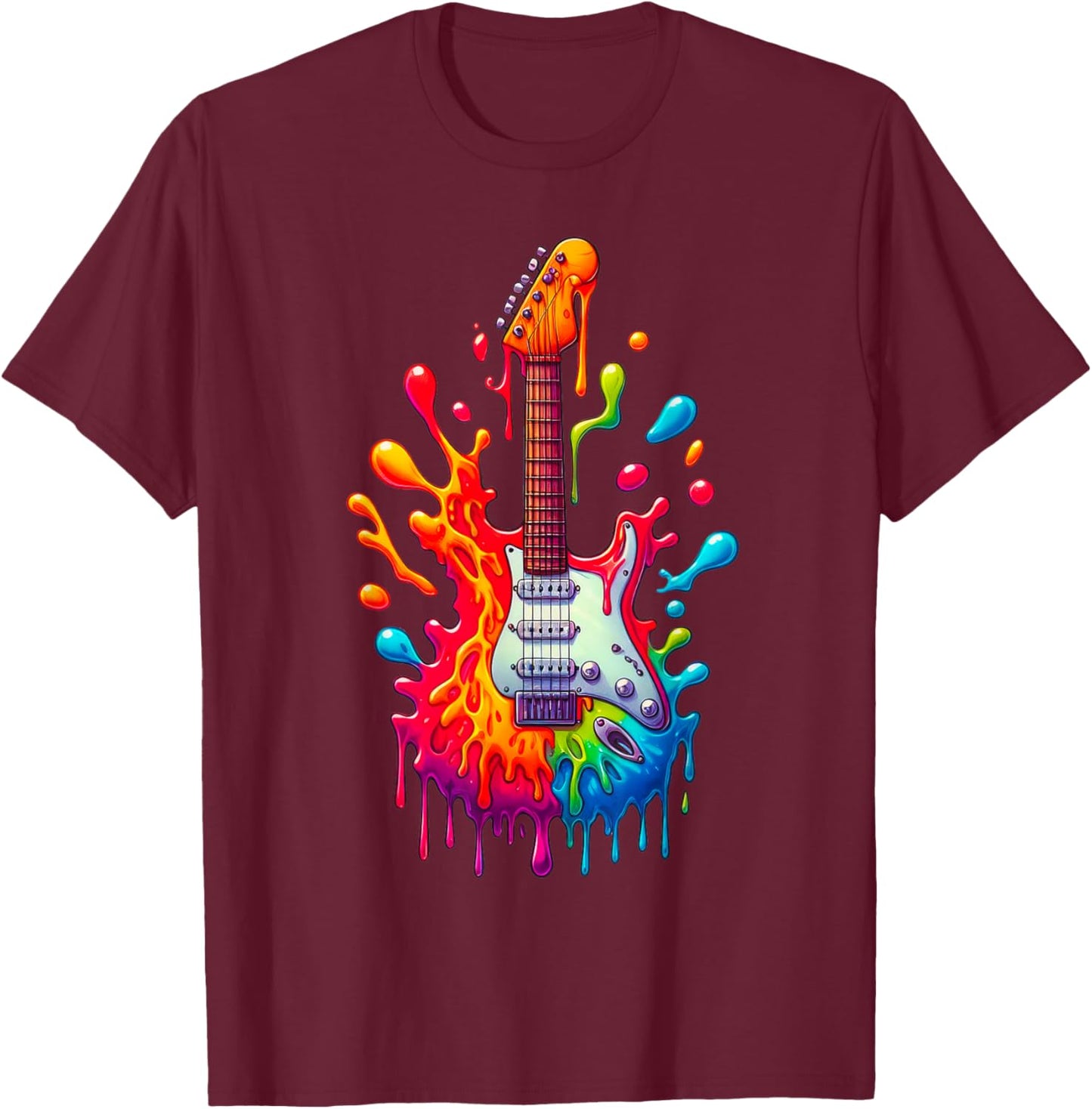 Colorful Electric Guitar Tie Dye Splash Cool Guitar Pick T-Shirt - T-Shirt | Maroon