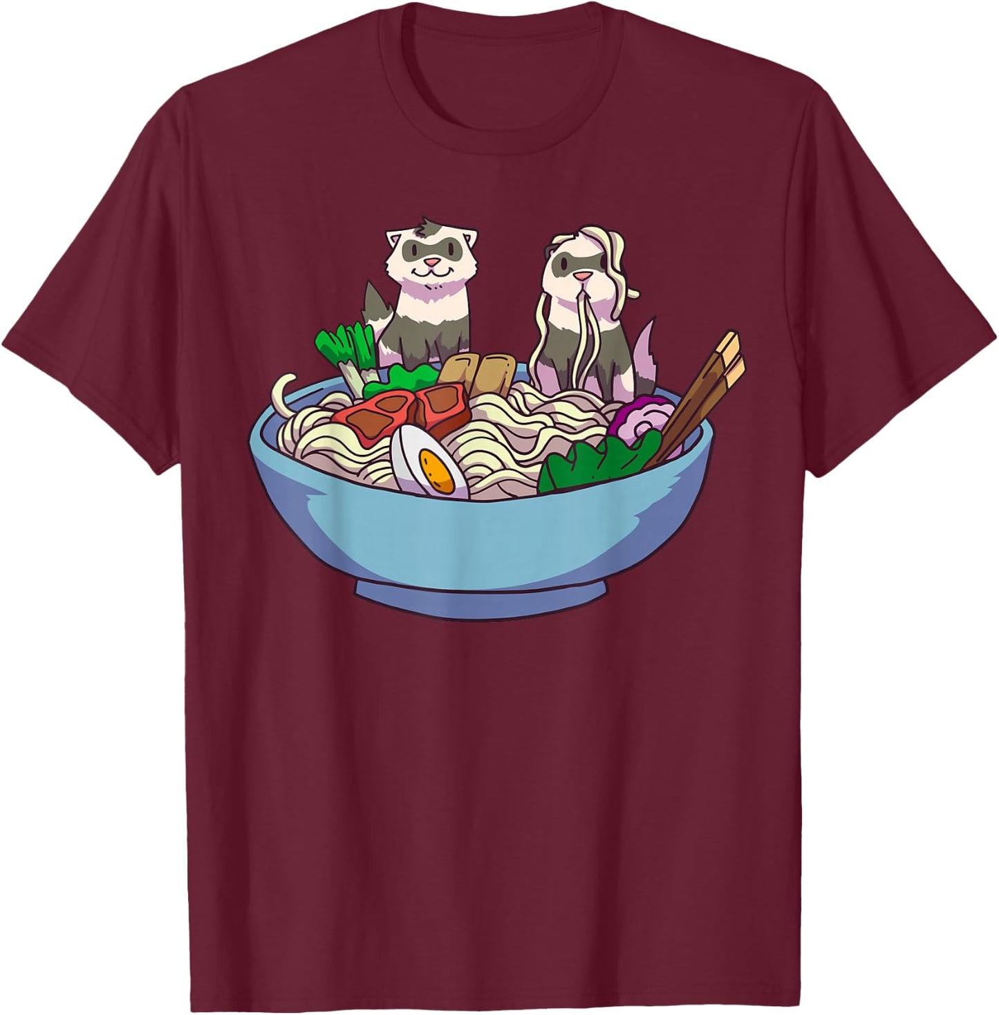 Ferret Ramen Noodles Anime Kawaii Japanese Otaku Gift Small T-Shirt - T-Shirt | Maroon