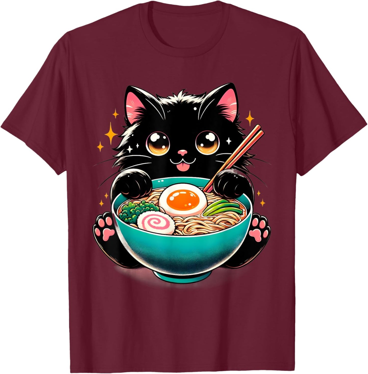 Ramen Cat Kawaii Anime Cat Ramen Lover Sweet T-Shirt - T-Shirt | Maroon