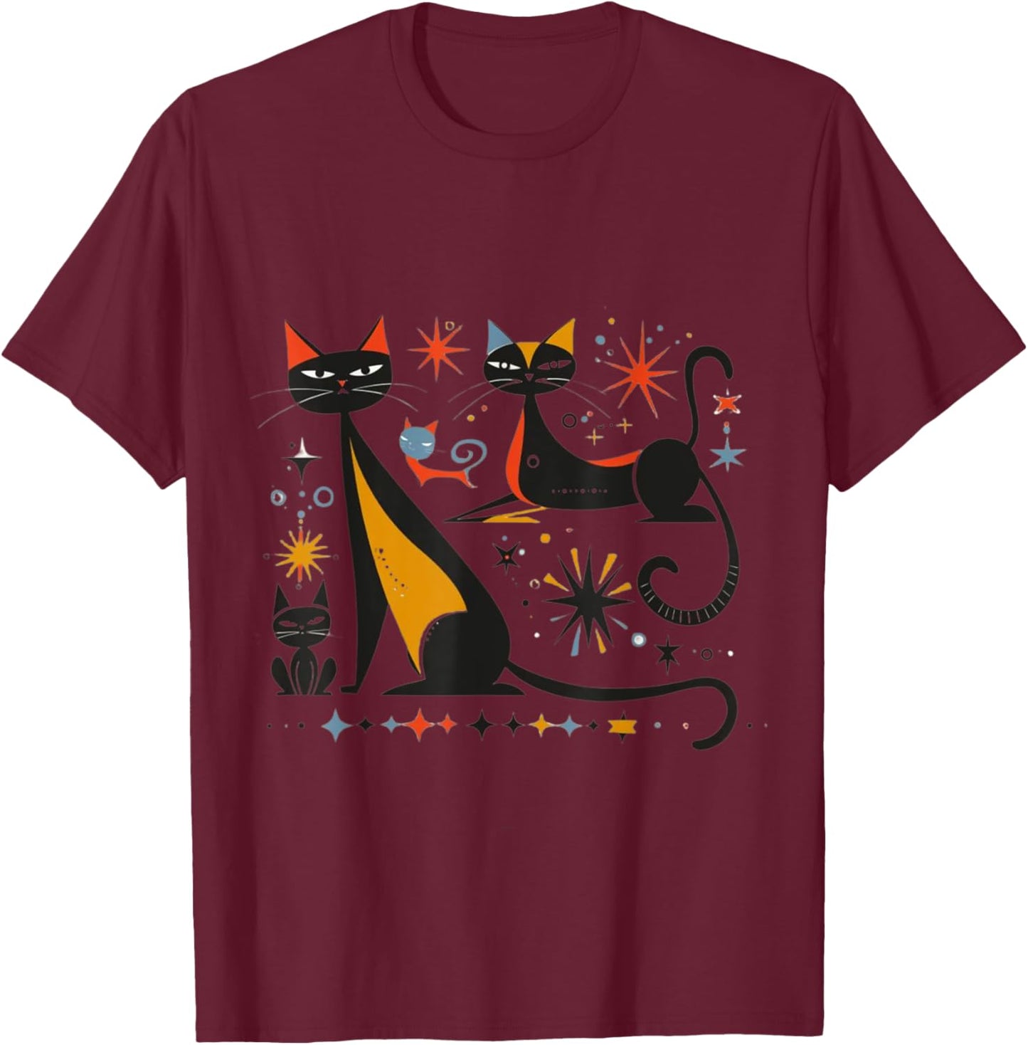 Vintage Retro Mid-Century Modern Look Cats 50s 60s Style T-Shirt - T-Shirt | Maroon