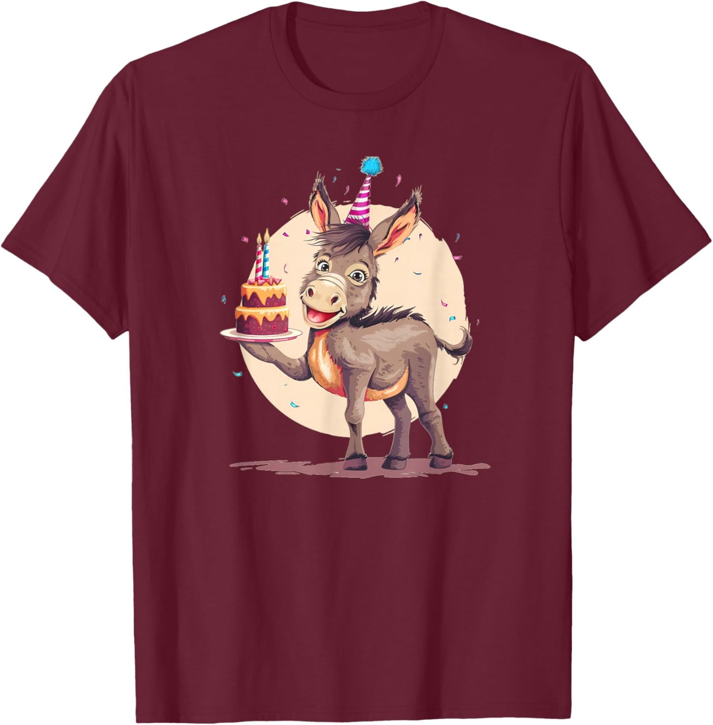B-Day Donkey with Cake for Donkeys and Birthday Parties T-Shirt - T-Shirt | Maroon