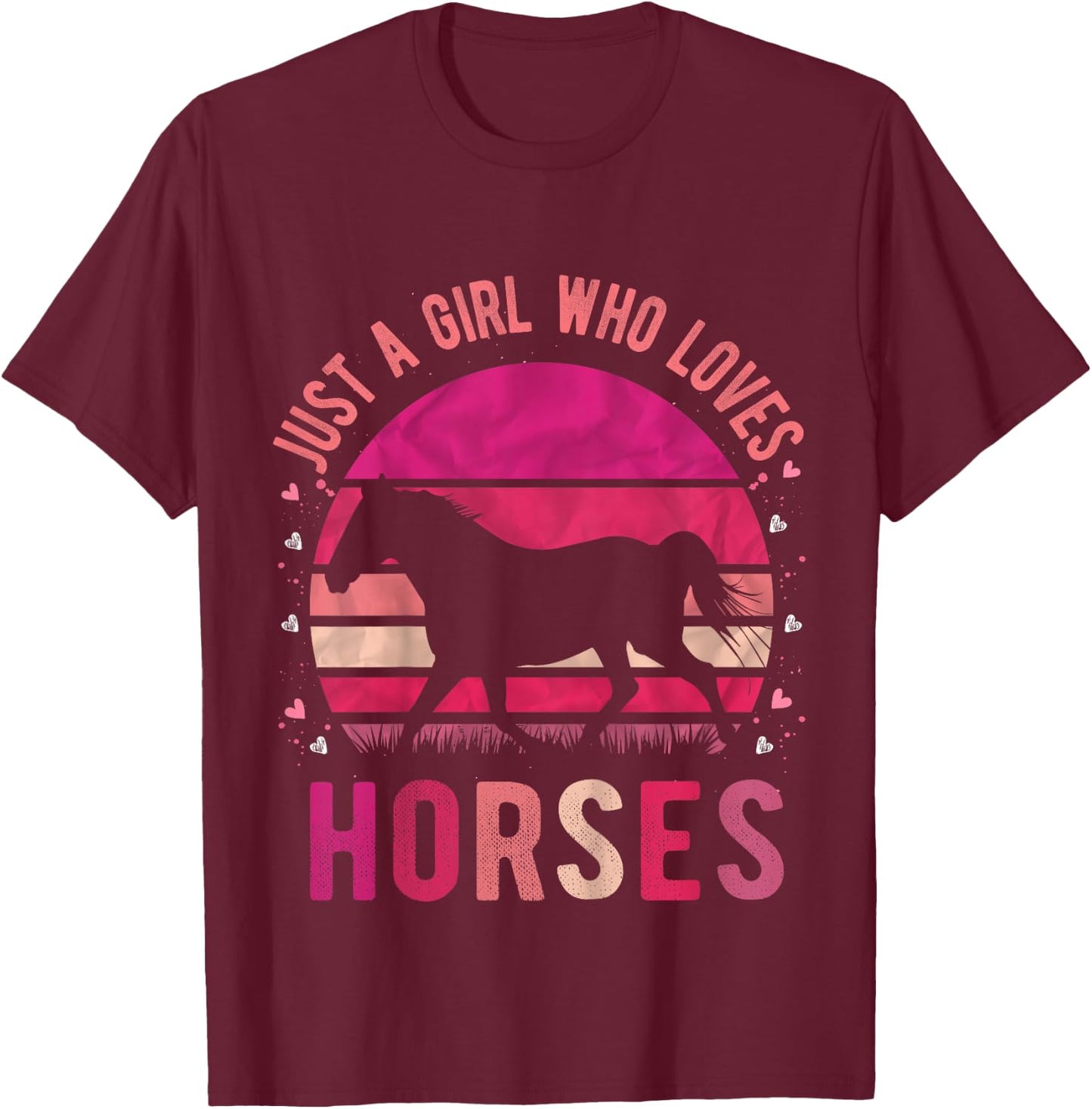Just a Girl Who Loves Horses Vintage Retro Gift T-Shirt - T-Shirt | Maroon