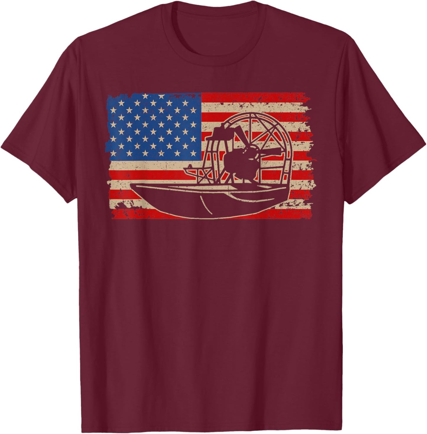 Airboat America Flag I Patriotic Airboat Captain Racing Gift T-Shirt - T-Shirt | Maroon