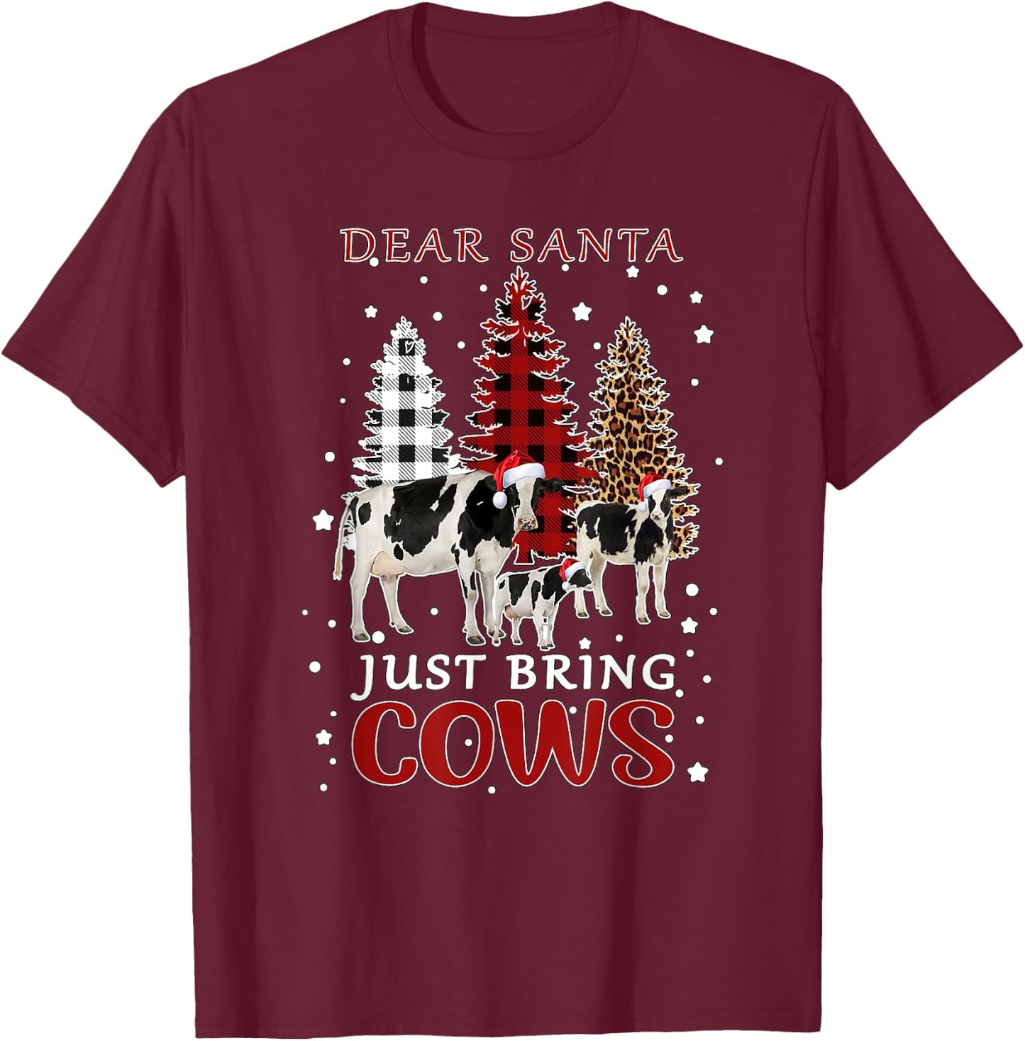 Dear Santa Just Bring Cows Christmas Buffalo Plaid Heifer T-Shirt - T-Shirt | Maroon
