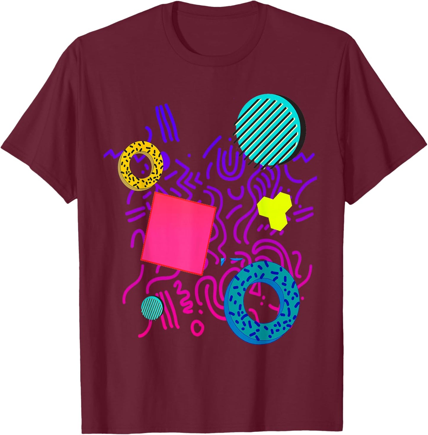 Memphis Style Gift Geometric 90s 80s Pattern T-Shirt - T-Shirt | Maroon