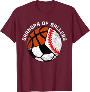 Grandpa Of Ballers Funny Baseball Soccer Basketball Grandpa T-Shirt - T-Shirt | Maroon