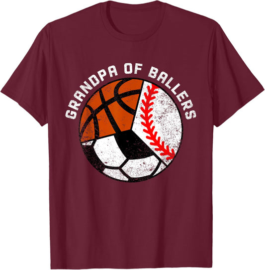 Grandpa Of Ballers Funny Baseball Soccer Basketball Grandpa T-Shirt - T-Shirt | Maroon
