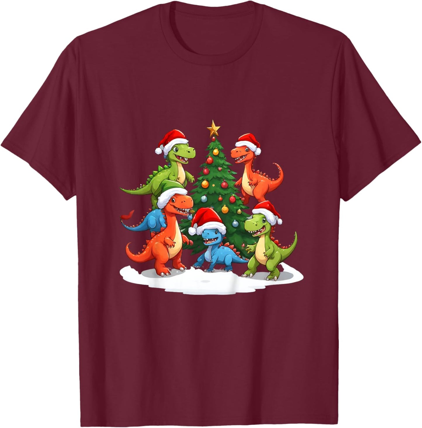 Kids Holiday Dinosaur Adventure, Kid's Christmas T-Shirt - T-Shirt | Maroon