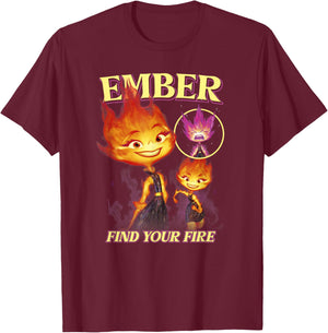 Disney Pixar Elemental Find Your Fire Ember Portrait T-Shirt - T-Shirt | Maroon
