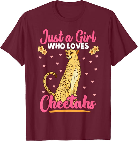 Just A Girl Who Loves Cheetahs African Savanna Zookeeper T-Shirt - T-Shirt | Maroon