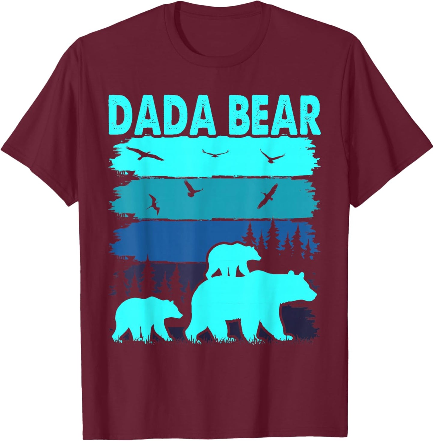 Dada Bear 2 Cubs Daddy of Twin Family Matching Father's Day T-Shirt - T-Shirt | Maroon