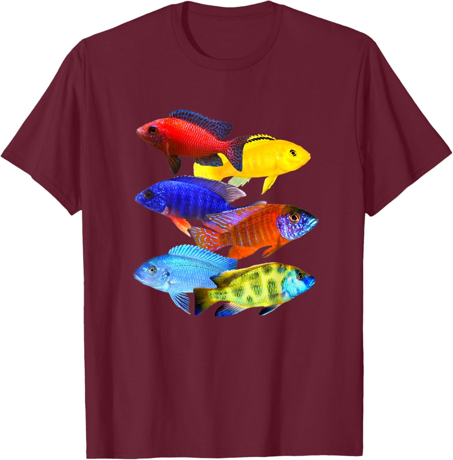 African Cichlids Peacock Haps Mbuna Cichlid Breeders Design T-Shirt - T-Shirt | Maroon