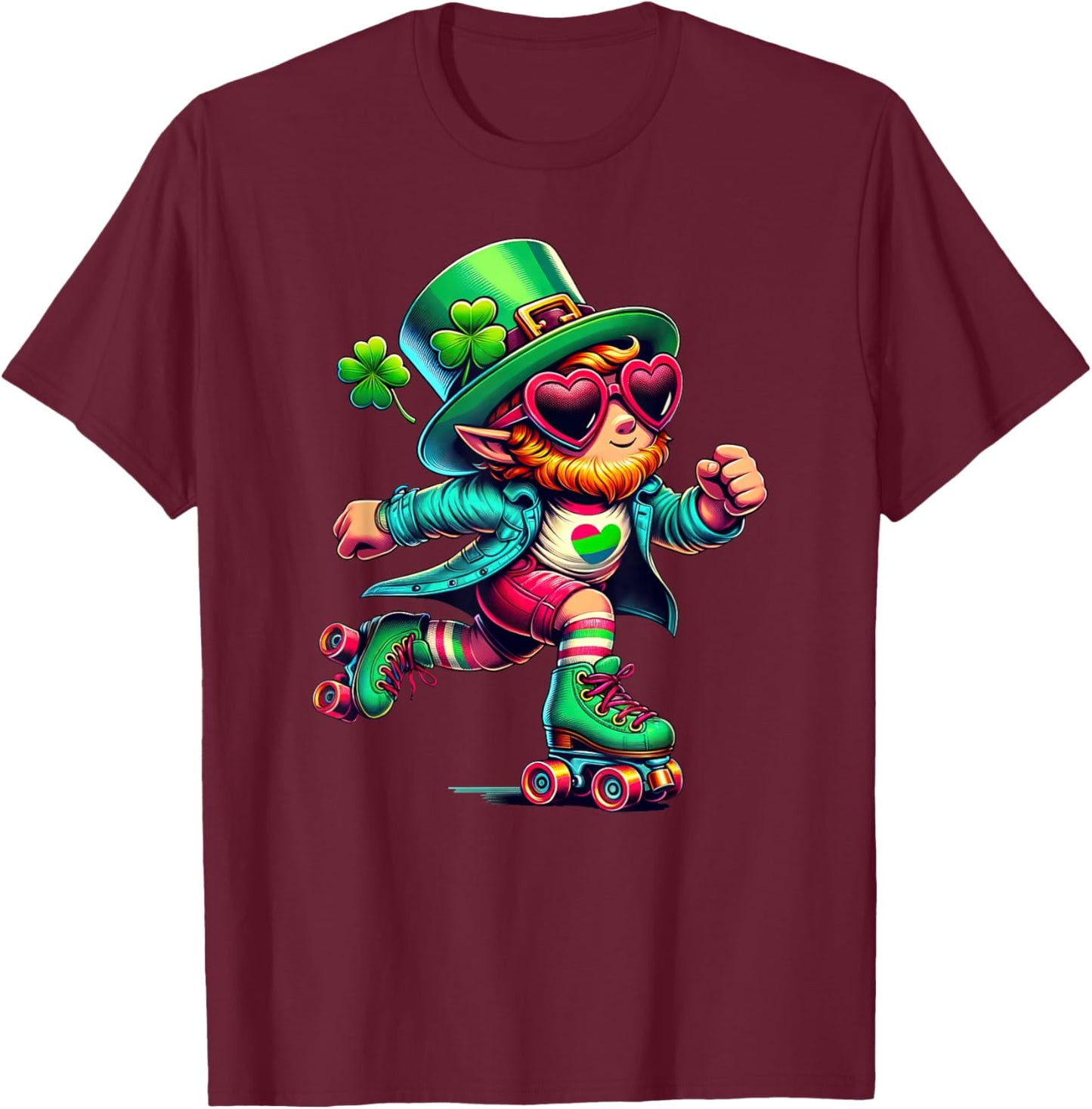 Roller Skating Leprechaun Kids St Patricks Day T-Shirt - T-Shirt | Maroon