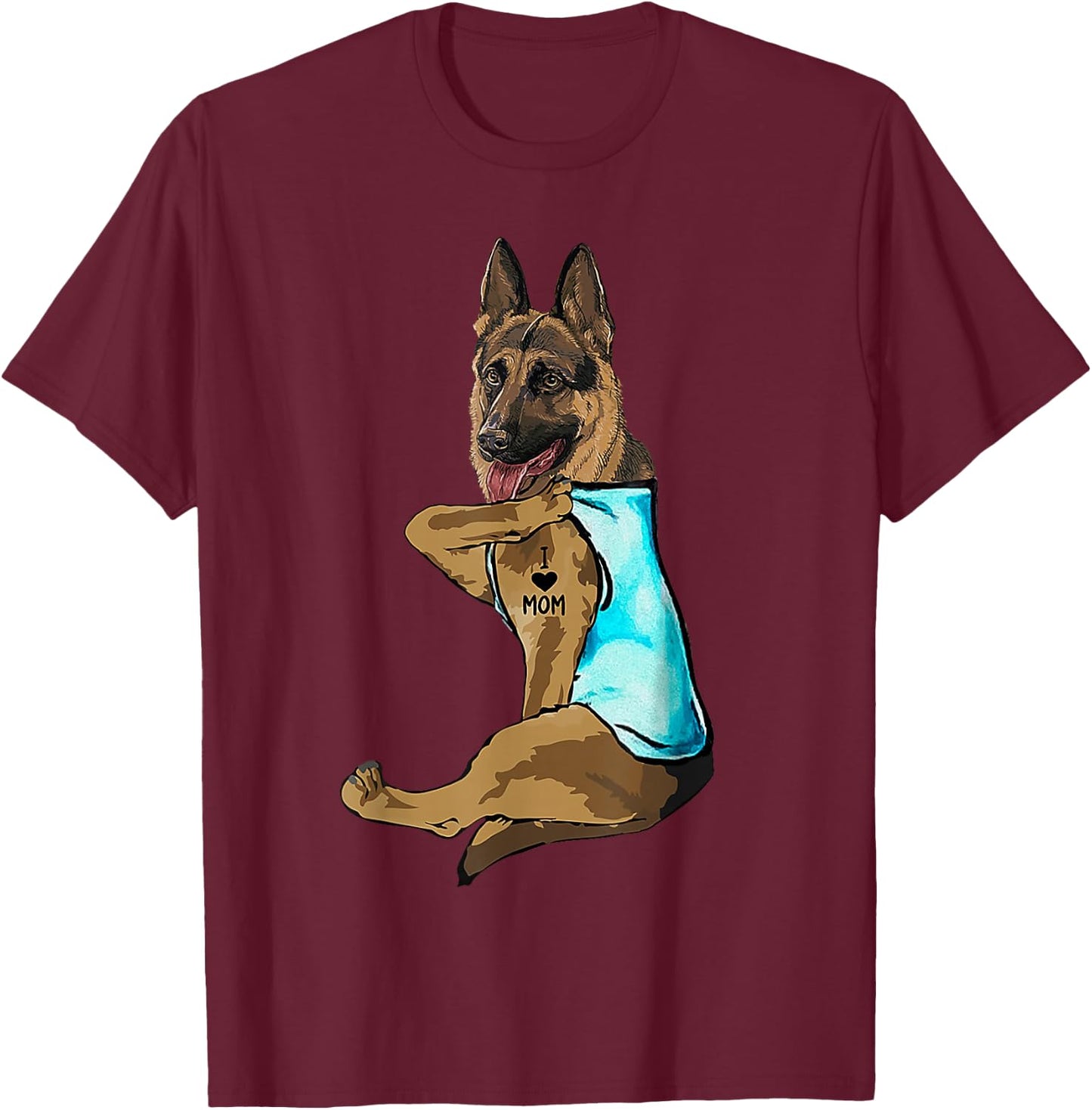 German Shepherd I Love Mom Tattoo T-Shirt - T-Shirt | Maroon