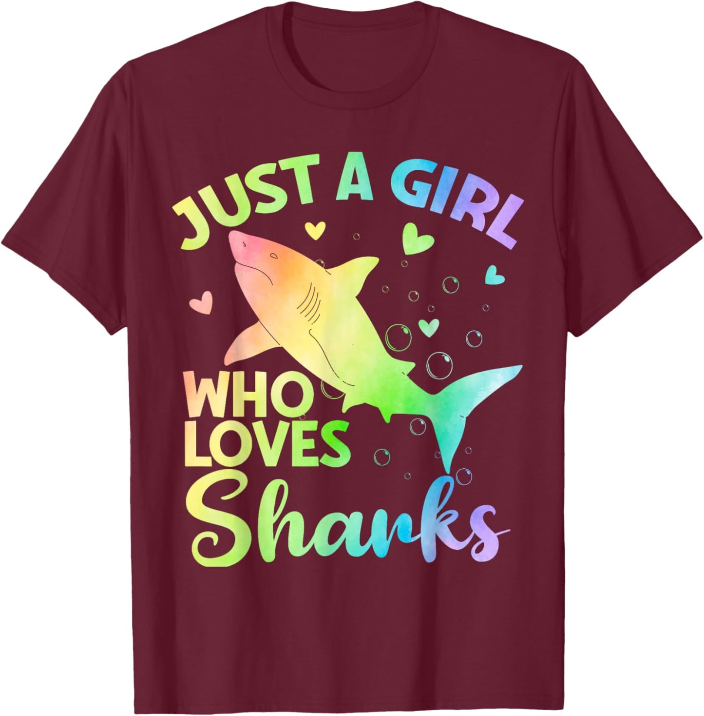Just a Girl Who Loves Sharks Cute Shark Lover Girls T-Shirt - T-Shirt | Maroon