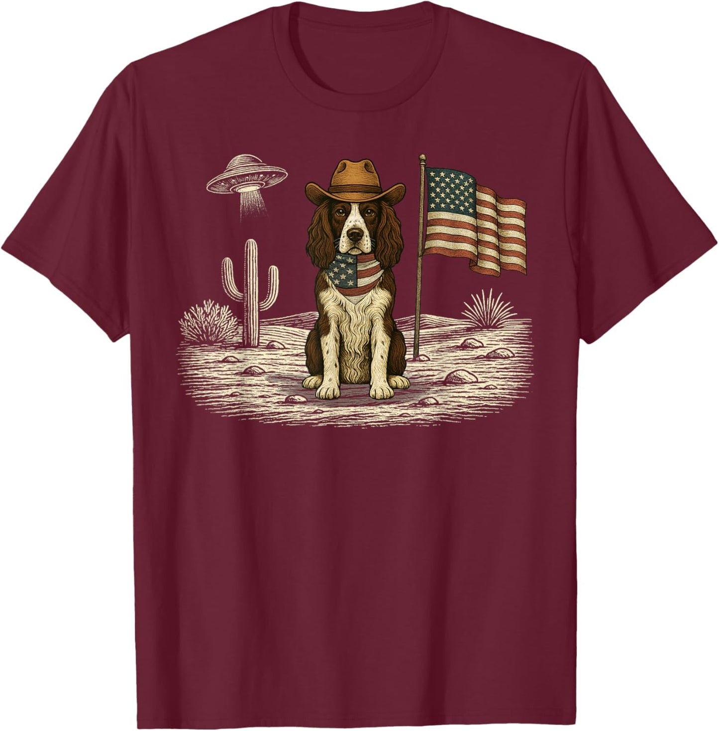 Springer Spaniel 4th of July US American Flag Dog Patriotic Men Women Kids T-Shirt - T-Shirt | Maroon