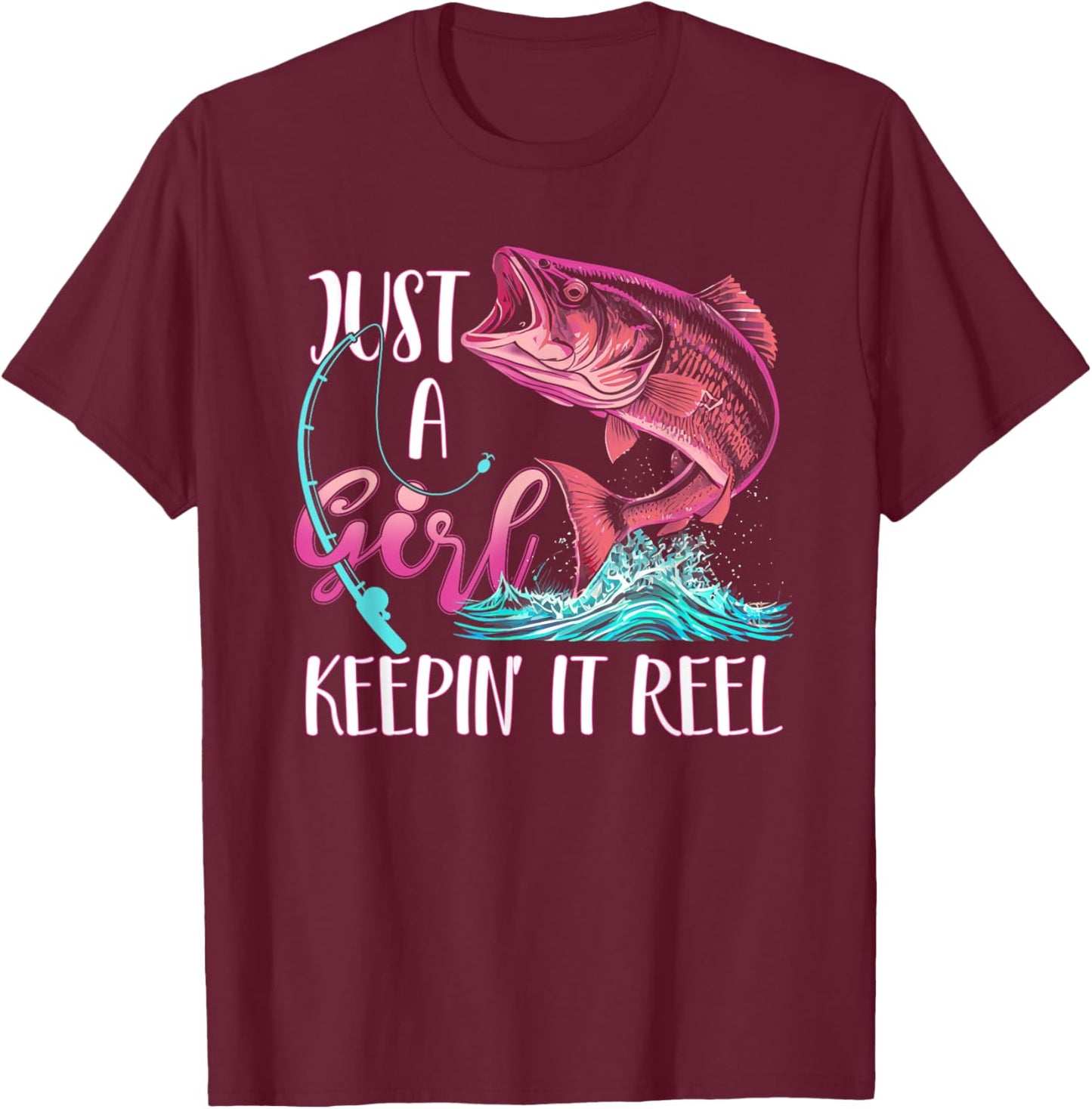 Cute Fishing Funny Keeping It Reel Purple Pink T-Shirt - T-Shirt | Maroon