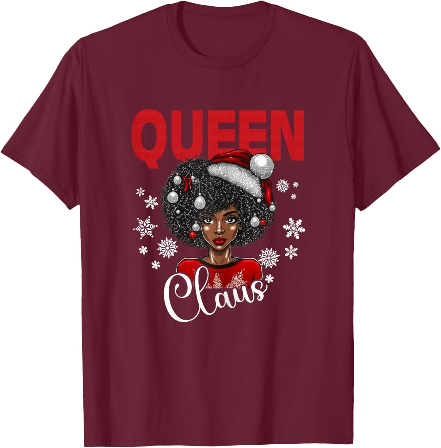 African American Christmas Pajamas Shirt for Black Afro Girl T-Shirt - T-Shirt | Maroon