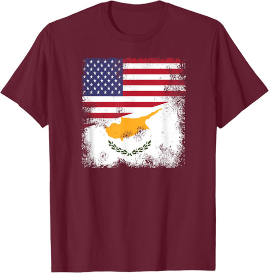 Half Cypriot Flag | Vintage Cyprus USA Gift T-Shirt - T-Shirt | Maroon