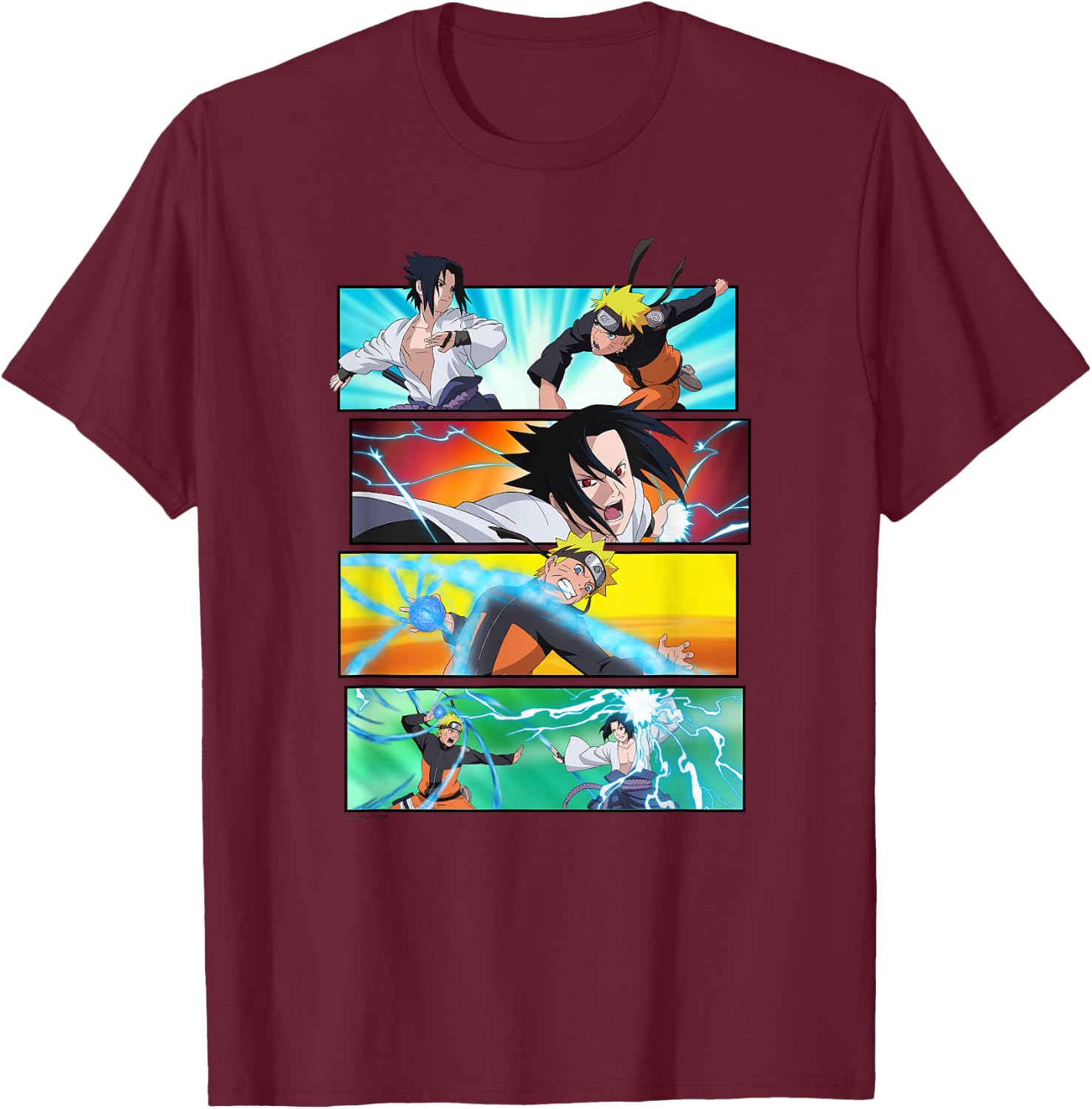 Naruto Shippuden Naruto vs Sasuke T-Shirt - T-Shirt | Maroon