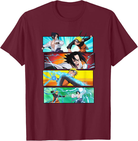 Naruto Shippuden Naruto vs Sasuke T-Shirt - T-Shirt | Maroon