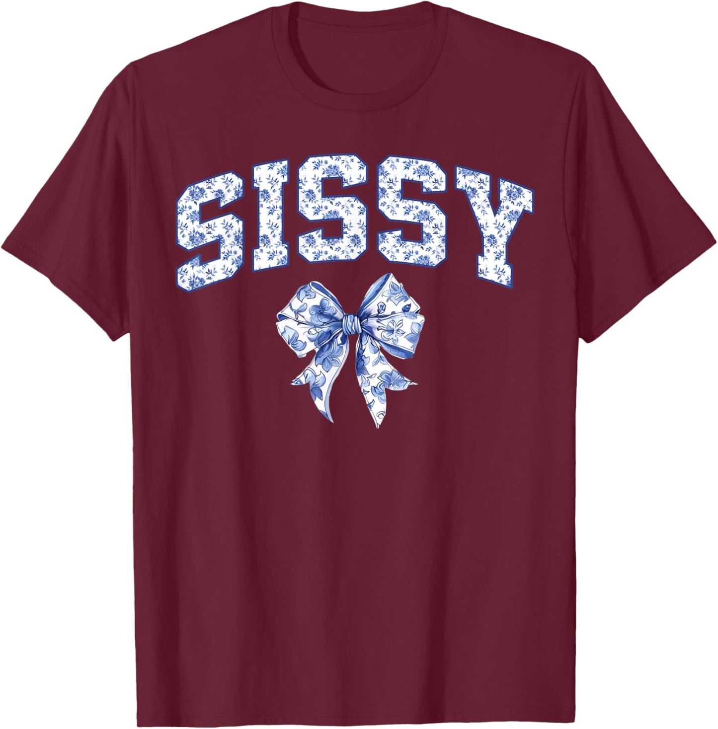 Sissy Coquette Toile Blue Bow Floral Family Matching T-Shirt - T-Shirt | Maroon