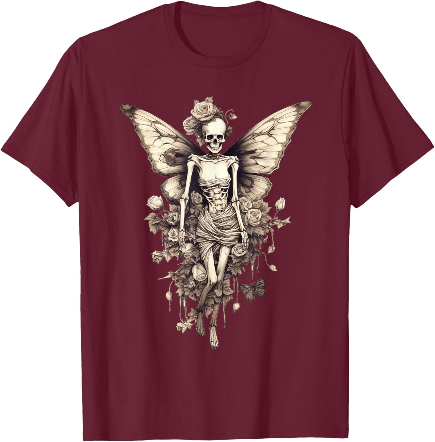 Skeleton Fairy Gothic Butterfly Fairycore Aesthetic Grunge T-Shirt - T-Shirt | Maroon