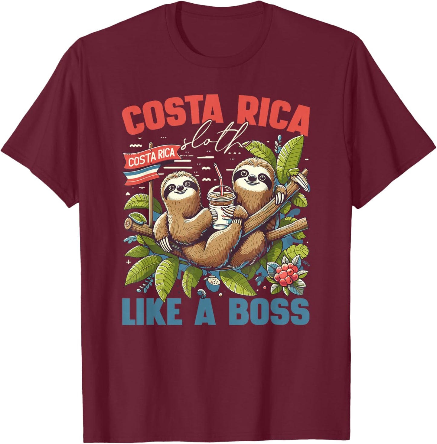 Discover Costa Rica Unique Sloth Design Travel Enthusiasts T-Shirt - T-Shirt | Maroon