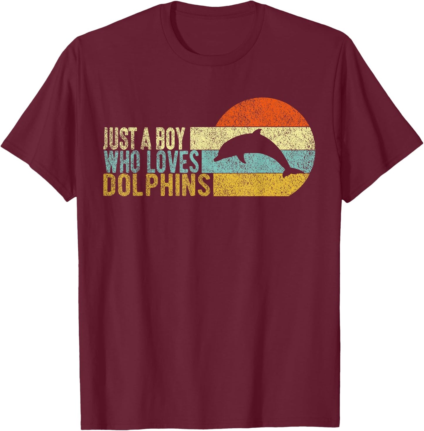 Just A Boy Who Loves Dolphins Dolphin Boy Retro T-Shirt - T-Shirt | Maroon