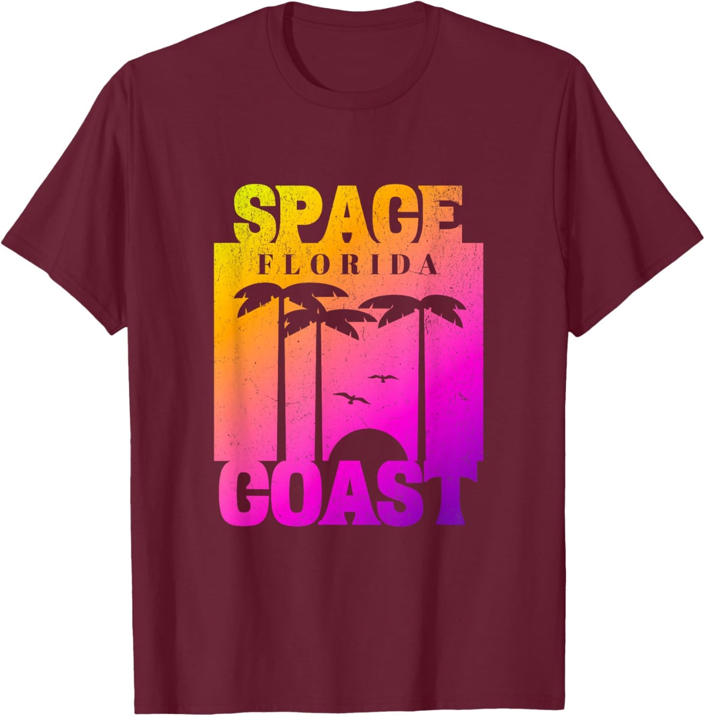 Space Coast Beach Florida, Cool Retro 80s Simple Graphic Women T-Shirt - T-Shirt | Maroon