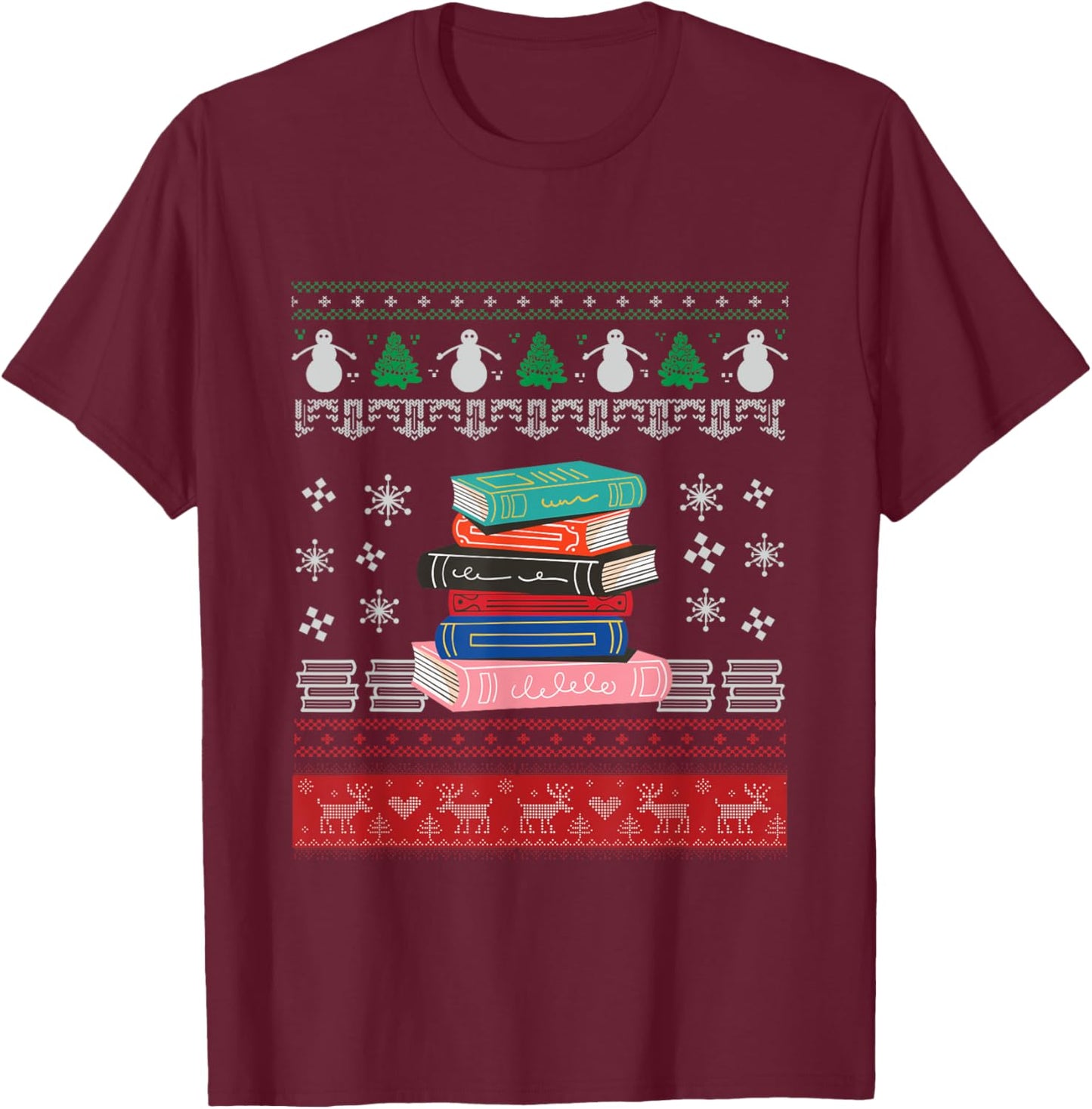 Ugly Christmas Librarian | Books Library | Merry Xmas T-Shirt - T-Shirt | Maroon