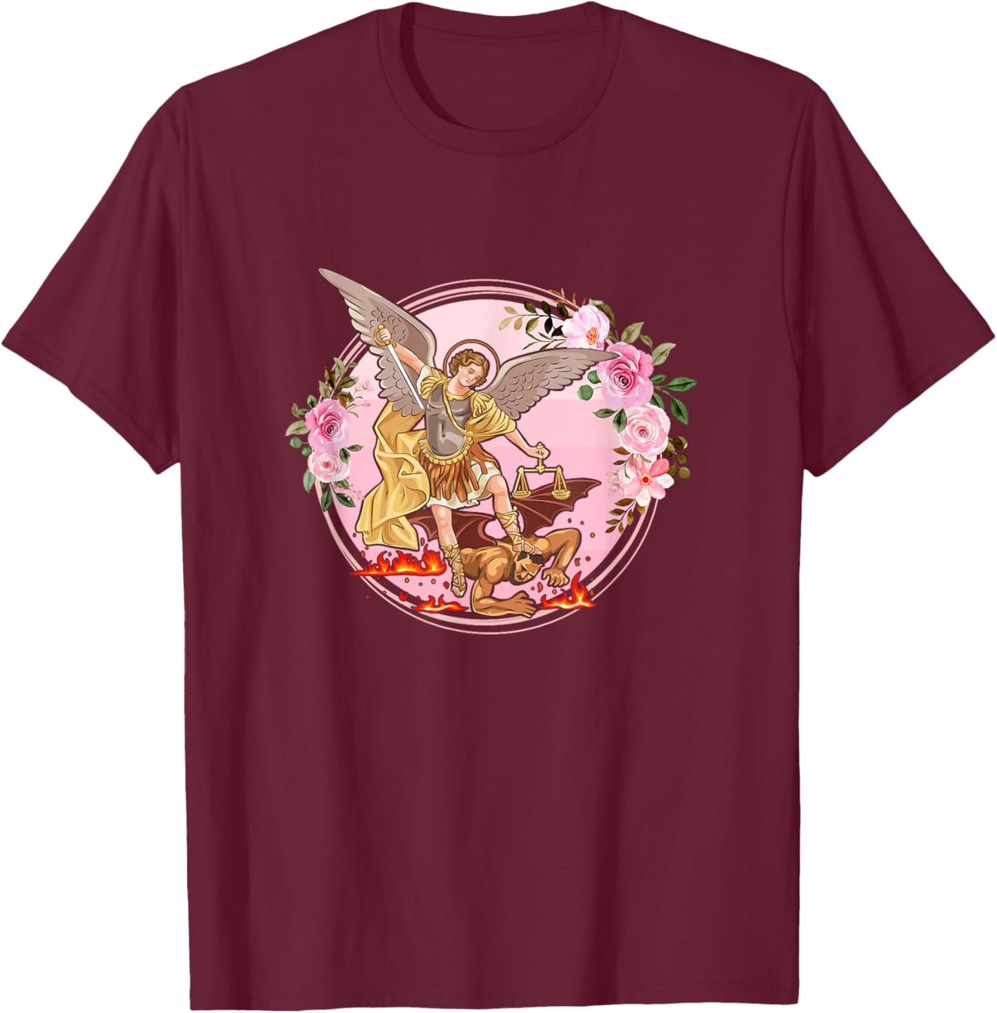 Saint Michael The Archangel T-Shirt - T-Shirt | Maroon