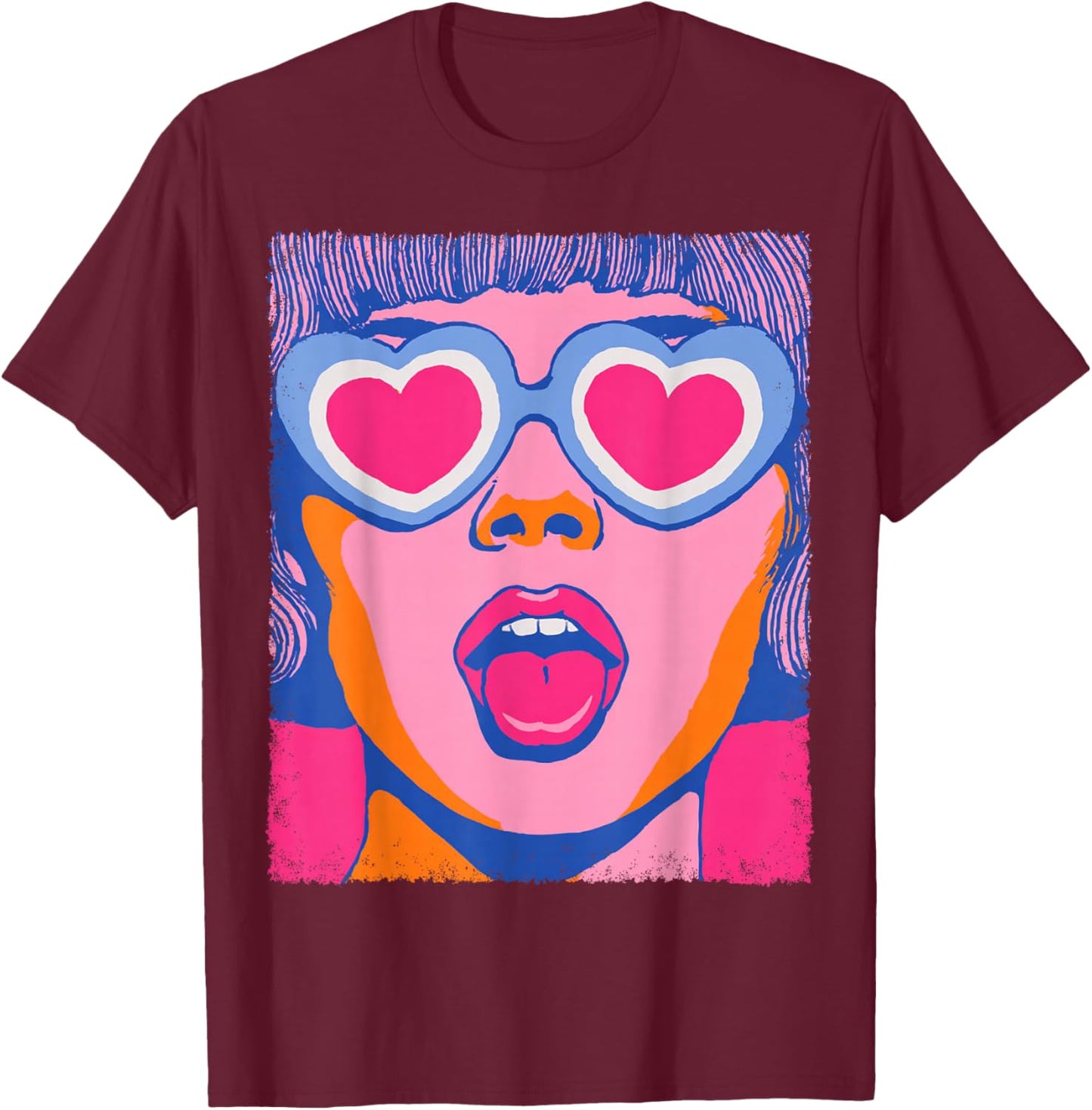 Pop Art Women's Tops Fashion Graphic Pink T-Shirt - T-Shirt | Maroon