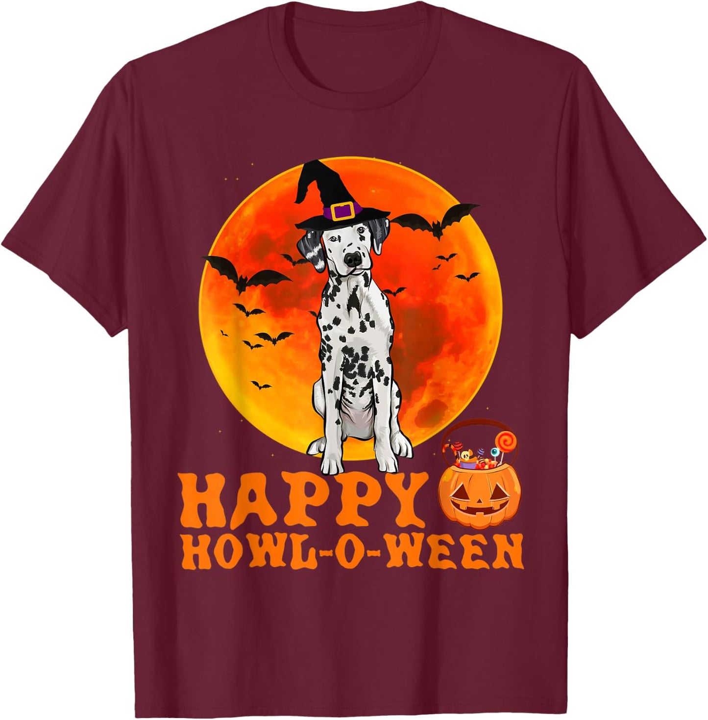 Funny Dalmatian Dog Halloween Happy Howl-o-ween Women T-Shirt - T-Shirt | Maroon