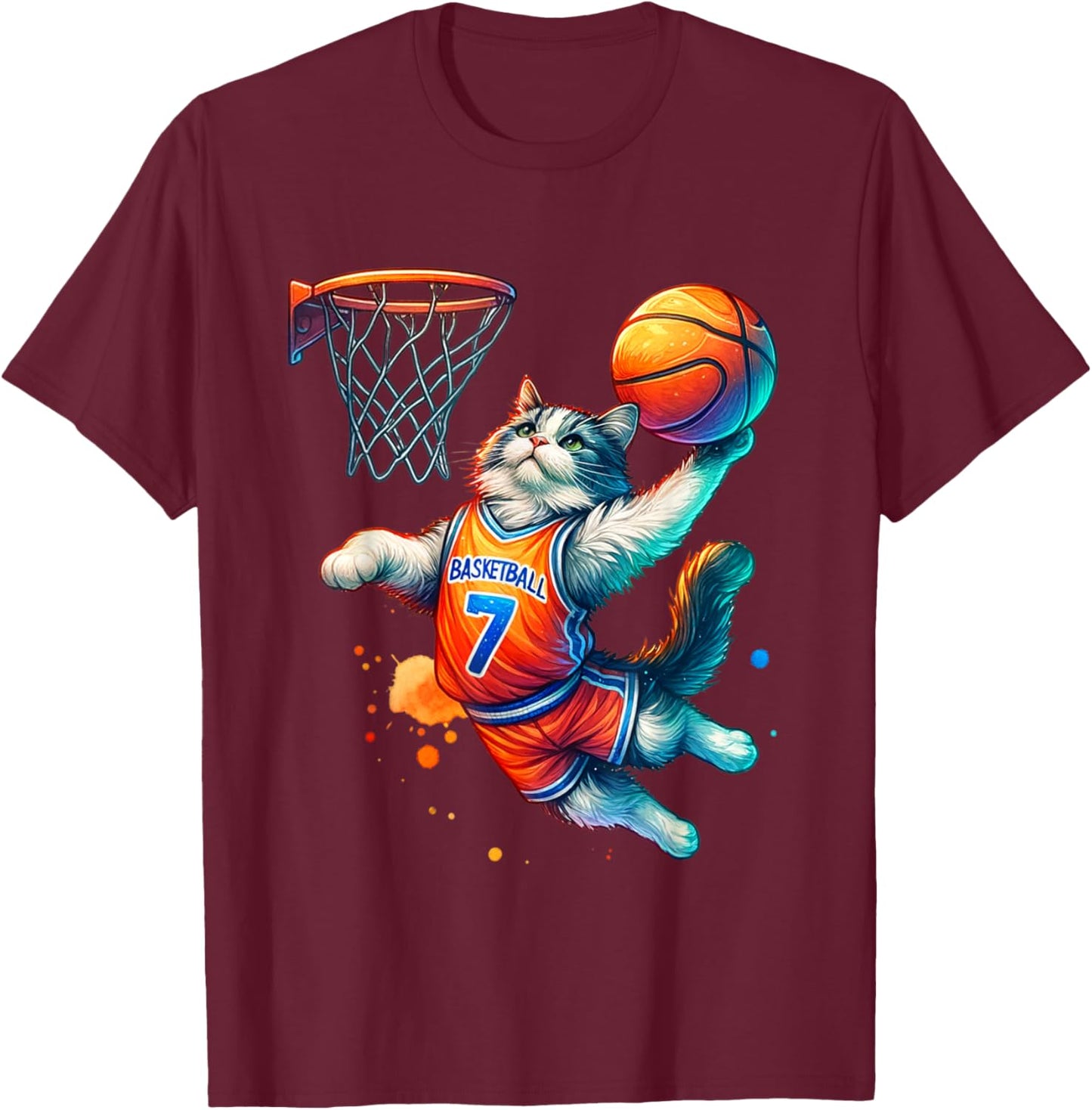 Cat Basketball Youth Player Hoop Slam Design Cat lovers T-Shirt - T-Shirt | Maroon