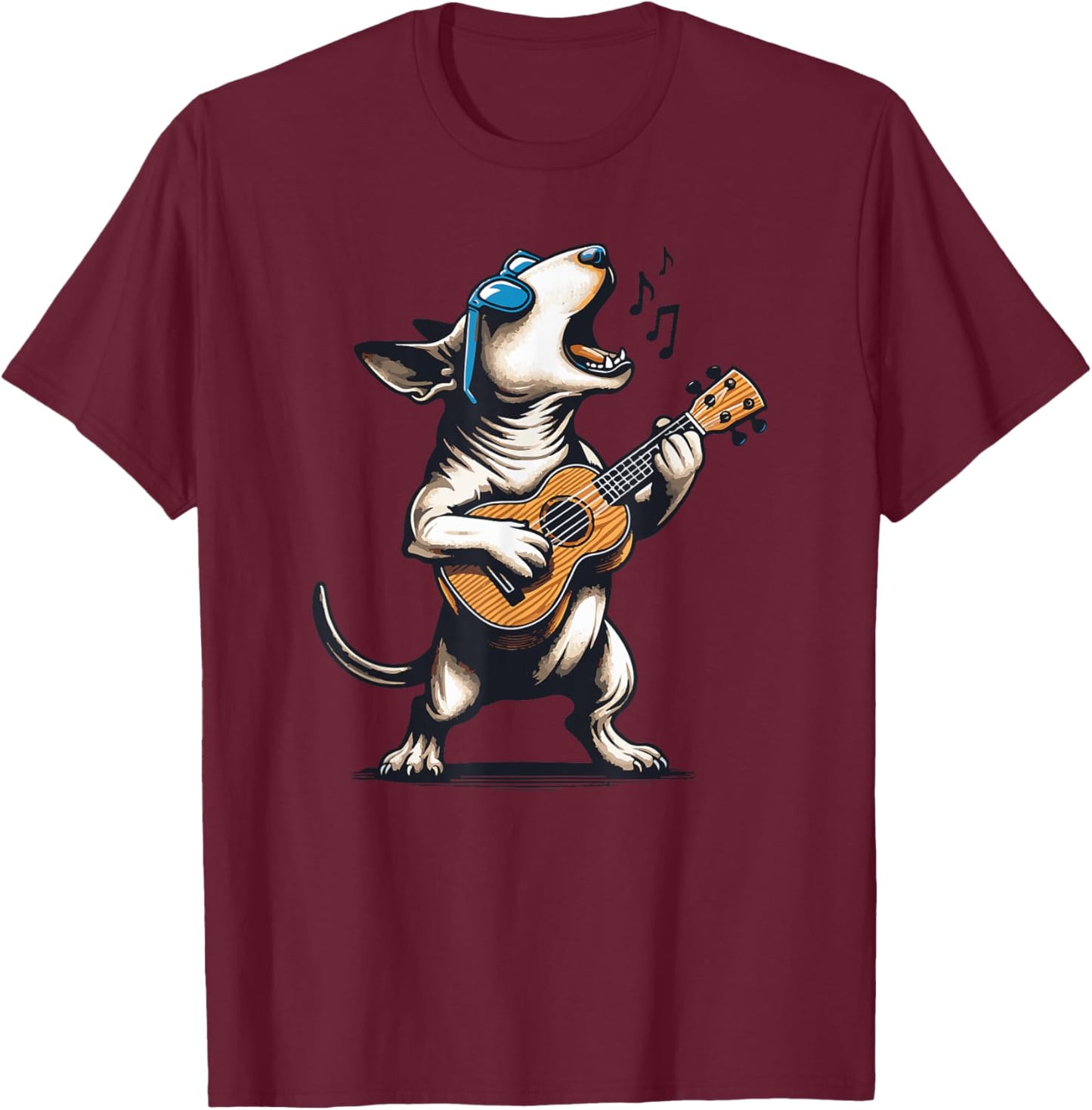 Dog Playing Guitar Singing Bull Terrier Funny Men Women Kids T-Shirt - T-Shirt | Maroon