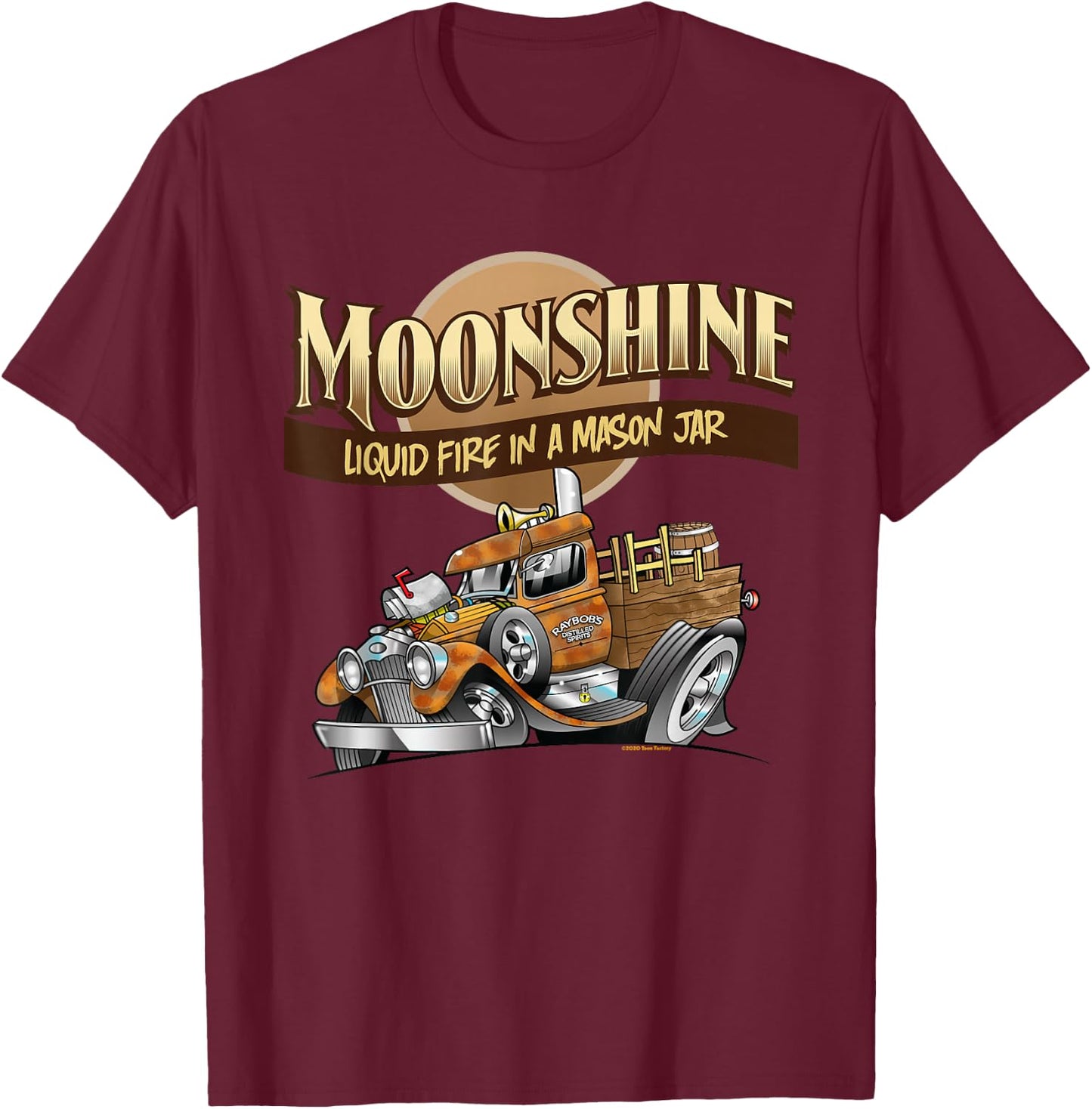 Moonshine Liquid Fire In A Mason Jar Funny Homebrew T-Shirt - T-Shirt | Maroon