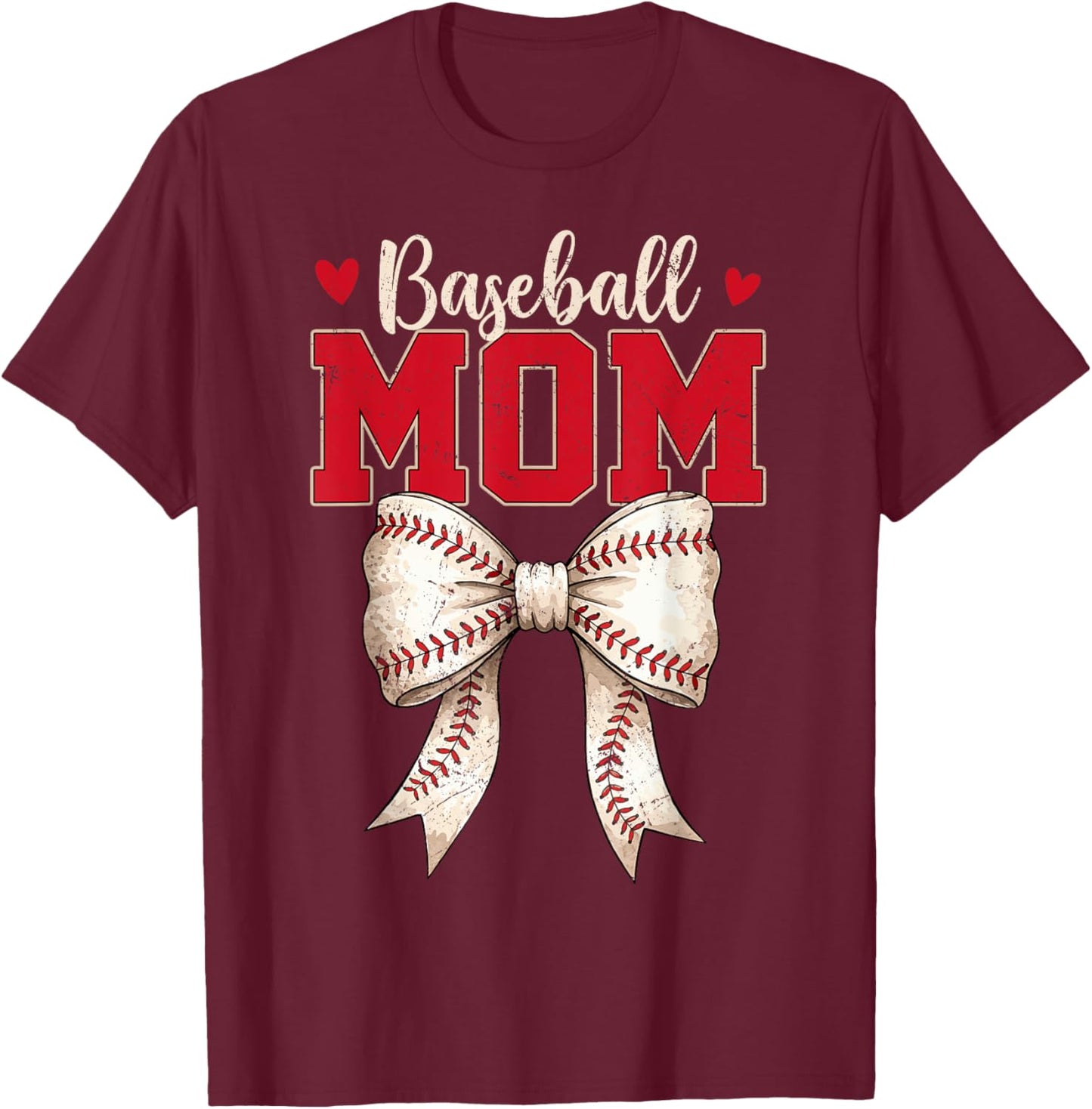 Baseball Mom Coquette Bow Game Day Mothers Day T-Shirt - T-Shirt | Maroon