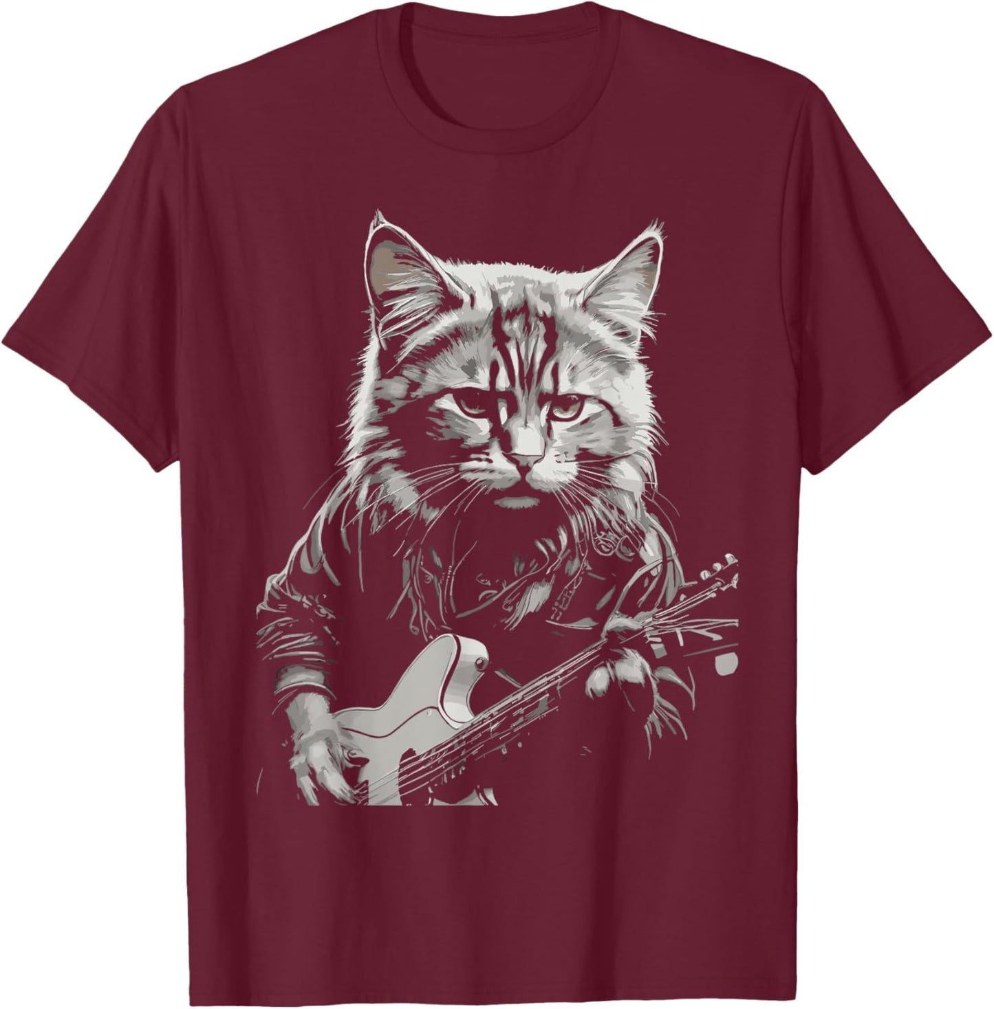 Cute Kitten Music Lover Kitty Funny Rock Cat Playing Guitar T-Shirt - T-Shirt | Maroon