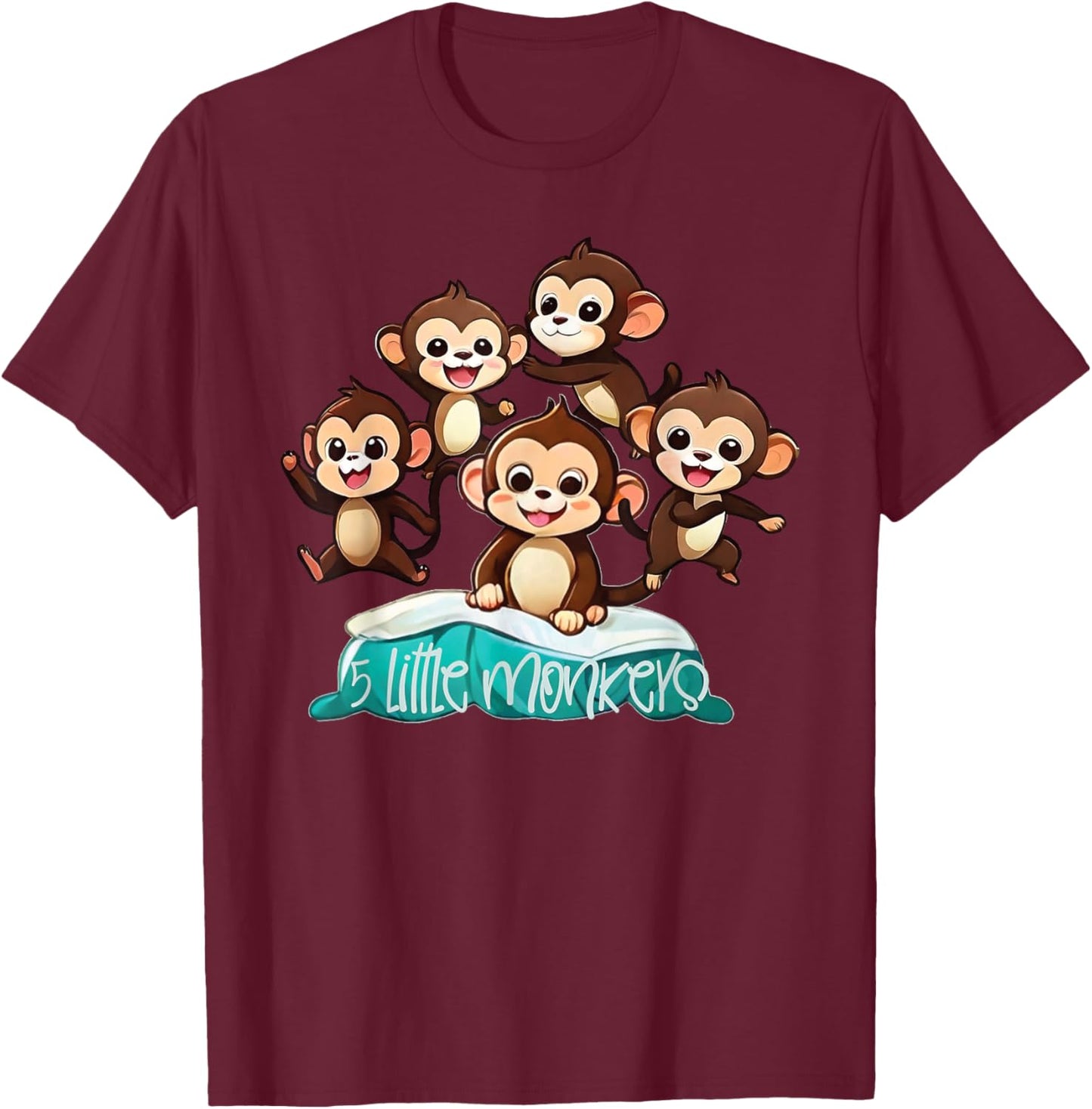 Cool Five Little Monkeys Jumping on The Bed for kids T-Shirt - T-Shirt | Maroon