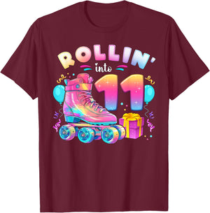 11th Birthday Girl Age 11 Roller Skates Number 11 T-Shirt - T-Shirt | Maroon