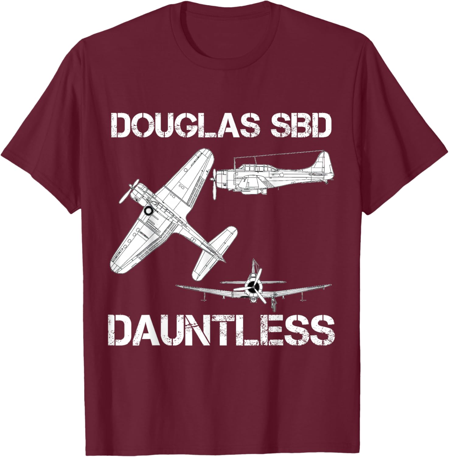 Douglas SBD Dauntless Naval Bomber Aircraft WW2 Airplane T-Shirt - T-Shirt | Maroon