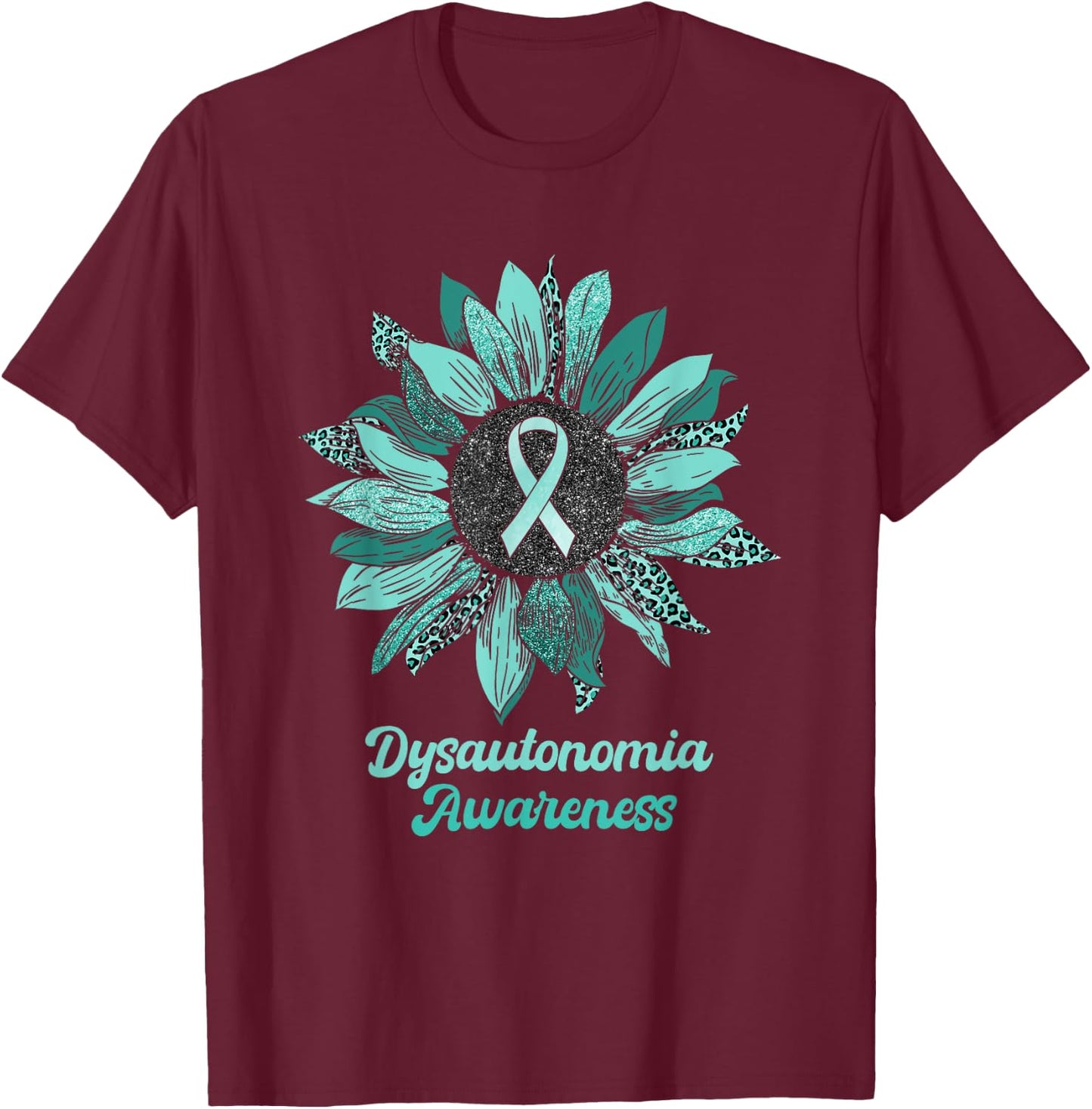 Leopard Sunflower Dysautonomia Awareness Warrior Support T-Shirt - T-Shirt | Maroon