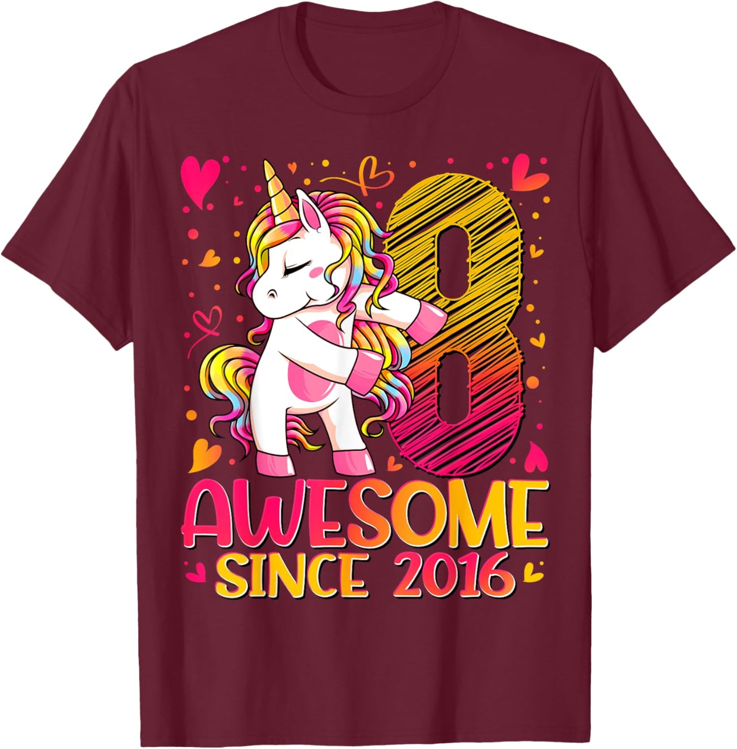 8 Years Old Flossing Unicorn Gifts 8th Birthday Girl Party T-Shirt - T-Shirt | Maroon